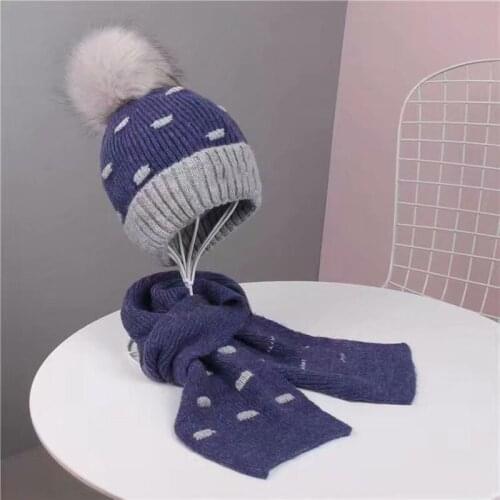 KENSHELLEY Baby Winter Warm Knitted Hat scarf Set Cotton Beanie Hat with Pompom 4-12 years old kids cashmere hat scarf Set