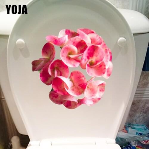 YOJA 22.5*22.5CM Pink Glass Extract Flower Toilet Seat WC Decor Home Bedroom Wall Sticker T1-0611