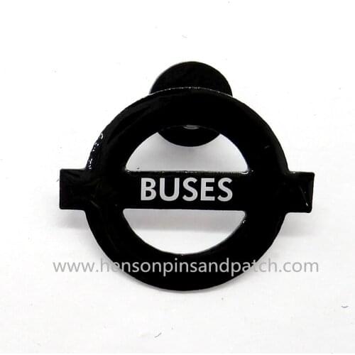 Customized metal printed black BUSES badge with cut out