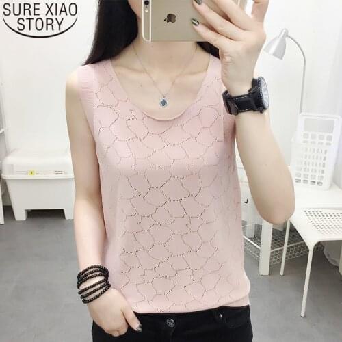 2021 Summer Shirts Female Women Tanks Top Sexy Loose Hollow Out Ice Silk Knitted Vest Korean O-neck Casual Sleeveless Tops 9691