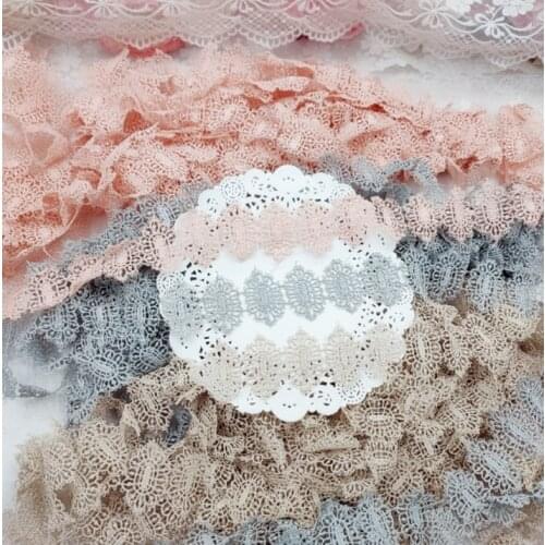 2 Meters/lot 3.8cm Exquisite Pink Grey Khaki Embroidered Fabric Flower Venise Lace Sewing Applique DIY Costume Decoration Craft