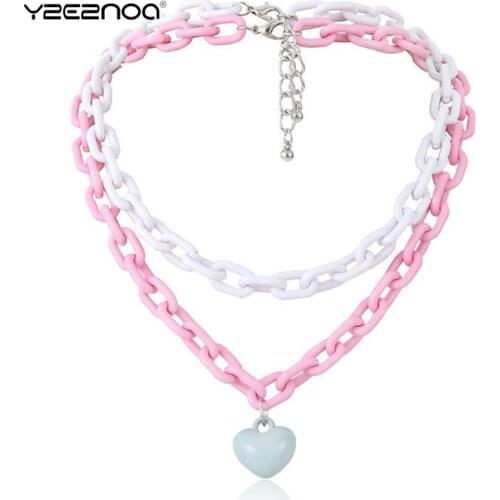 2Pcs/set Multilayer Heart Pendant Acrylic Necklace Macarons Chokers Gifts For Women