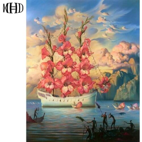 3D Diamond Painting Full & Round diy Diamond Cross Stitch Mosaic Rhinestone 5D Diamond Embroidery Flower Boat Sticker