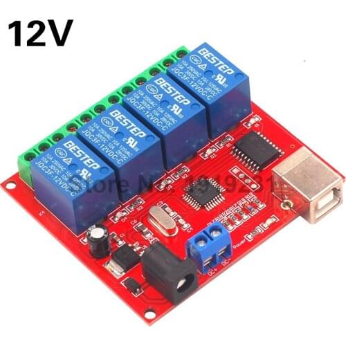 4 Channel DC 12V Computer USB Control Switch Drive Relay Module PC Intelligent Controller 4-way 12V Relay Module