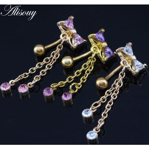 Alisouy 1 PCS New Rhinestone Cute Piercing bow-knot Belly Button Rings Women Body Jewelry Accessories Body Piercing Navel