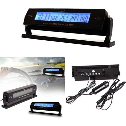 Auto Car Temperature Voltage Clock Digital LCD Thermometer Meter Monitor Alarm car accessories