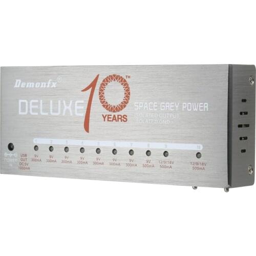 Demonfx Guitar Power Supply 10 Isolated Output 9/12/18V Effect Pedal Supply USB Charging Port Short Circuit Overload Protection
