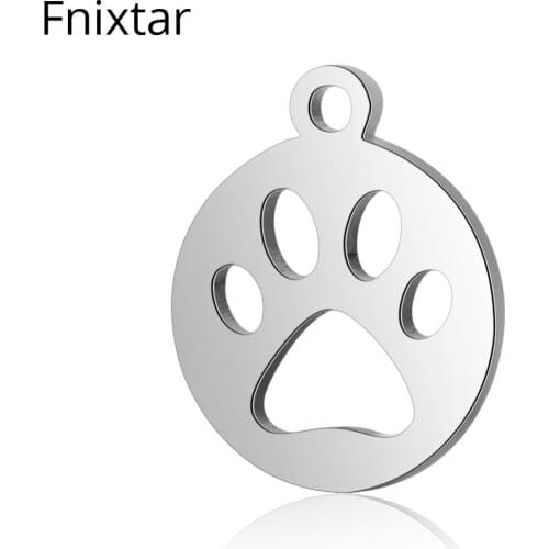 Fnixtar Popular 316L Stainless Steel Paw Metal Round Mini Pendant 12*14mm Charms for DIY Jewelry Making Best Gifts 20pcs/lot