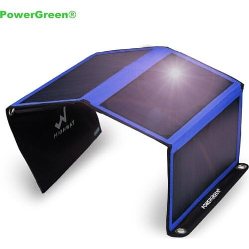 PowerGreen Flexible Solar Panel 21 Watts Dual USB Ports Foldable Solar Power Bank Phone Charger for Hiking for Traveling