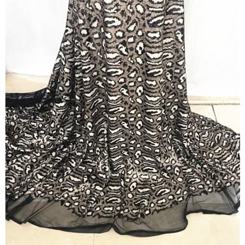 Glace 1Y/Lot mesh lace 2colours leopard sequin mesh fabric embroidered dress costume performance clothing sequin cloth TX779