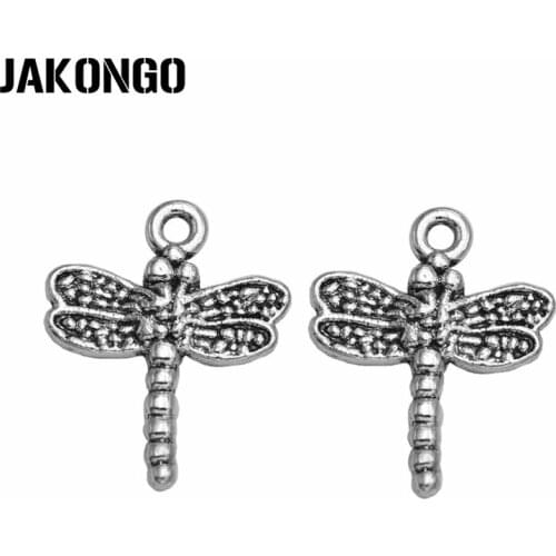 JAKONGO Antique Silver Plated Dragonfly Charms Pendant for Jewelry Making Bracelet Accessories DIY Handmade 20x16mm 20PCS/lot