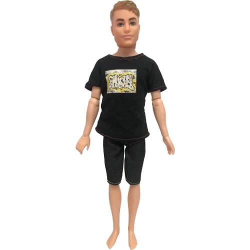 NK New One Set Ken Doll Clothes Fashion Cool Black Short Sleeve Summer Outfit For Barbie Boy KEN Doll Best Accessories Gift 073A