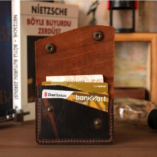 Valuaes Tusuga Handmade Card Holder Genuine Leather Patched 2021 Fashion Top Quality Unisex Purse Clutch Vintage Retro Wallet