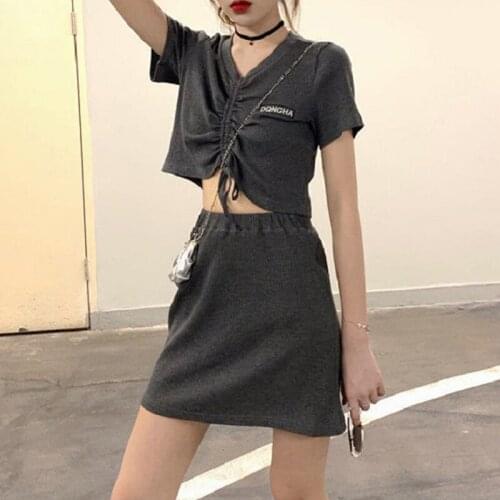 INS high waist mini skirt female Korean ulzzang Harajuku pure color elastic waist skirt preppy style sweet sexy A-line skirt