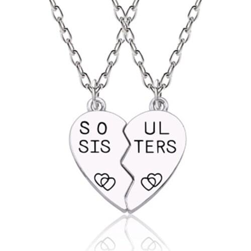 Trendy Soul Sister Necklace Best Partner Lettering Necklace Set Sis Necklaces Heart Broken 2 For Sister Best Friend Gift Jewelry