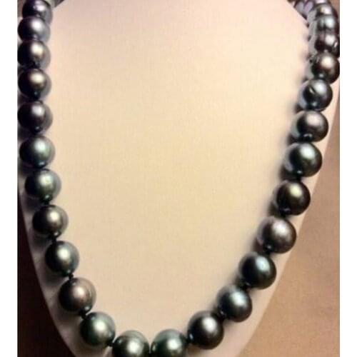 Fashion jewelry 12-14mm tahitian peacock green baroque pearl necklace 18inch925silver