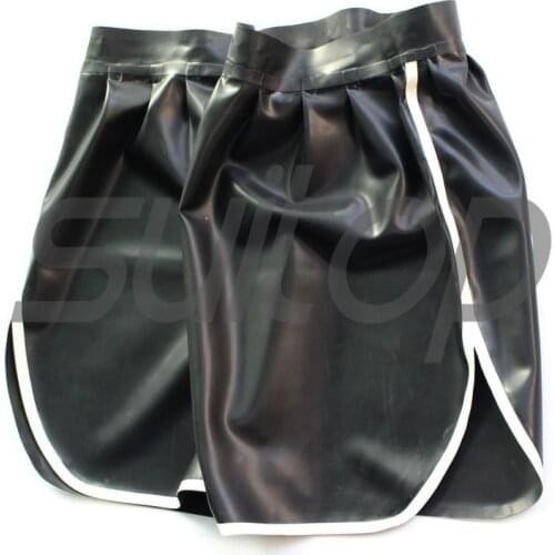 Mens latex shorts rubber high quality level in black and white trim