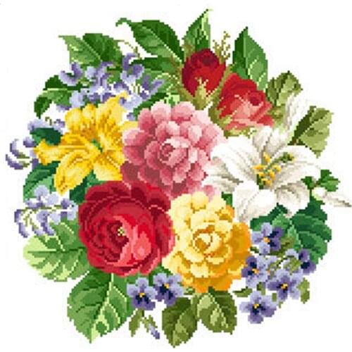 Beads Embroidery DIY Cross stitch kits Floral beadwork Needlepoint Nosegay Cross Stitch with Printed Pattern 17.8”x18.1"