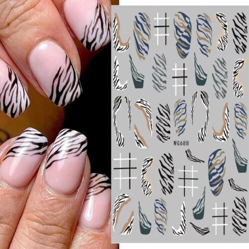 White Black Milk Cow Nail Art Stickers Wraps Geometrics Lines Leopard Animal Transfer Decals Sliders 3D Nail Tips Decorarions
