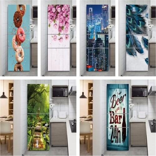 Natural Scenery Beer Food Fridge Sticker Door Cover Adhesive Waterproof Film Poster Decoration Porte Cozinha Stickers Muraux