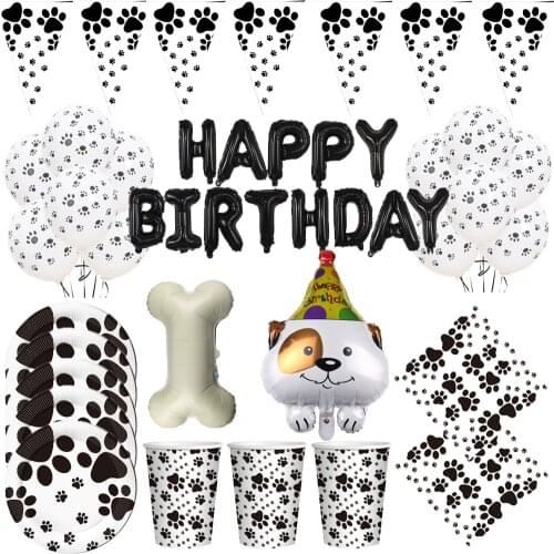 Cartoon Dog Paw theme Disposable Tableware Cup Plate Napkin Kids happy Birthday Baby Shower Supplies Pet Party Balloon Decor