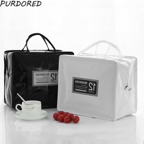 PURDORED 1 pc Portable PU Lunch Bags Leather Waterproof Food Picnic Lunch Box Bag Insulated Women Cooler Bags Dropshipping