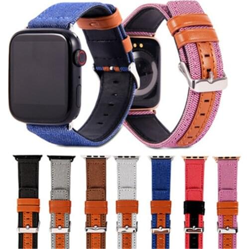 Cowboy Canvas Bands for Apple Watch 44mm 40mm for iWatch Series 6 SE 5 4 Genuine Leather Wristbands Apple Watch 3 2 1 42mm 38mm