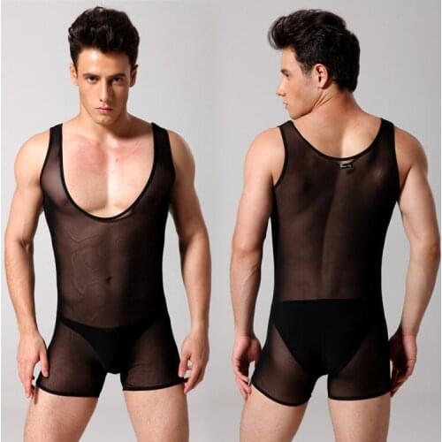 Sexy Mens Sheer Mesh C-thru Bodywear Bodysuit Underwear (Brief NOT included)