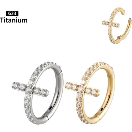New G23 Titanium Piercing Earring Women/Man Hight Segment Rings Superior Stone The Cross Rows Open Small Septum Nose Ear Jewelry