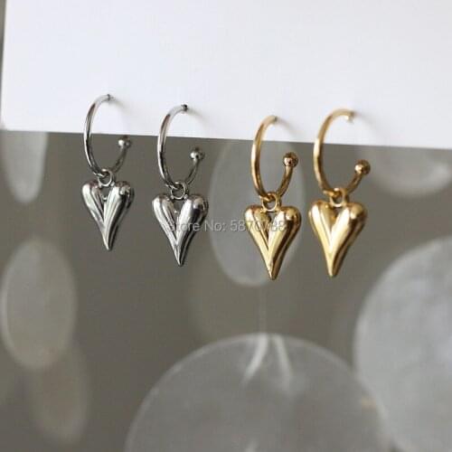 Titanium Steel Punk Geometric Love Heart Hoop Earrings Statement Gold Plated Color Metal Earrings for Women Jewelry Party