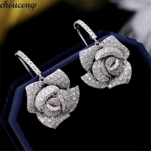 Choucong Flower shape Drop earring Pave setting AAAAA zircon 925 Sterling silver Wedding Dangle Earrings for women Party jewelry