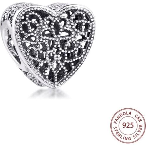 CKK Fits Pandora Charms Bracelet 925 Sterling Silver Romance Heart Charm Beads for Women DIY Jewelry Making Wholesale