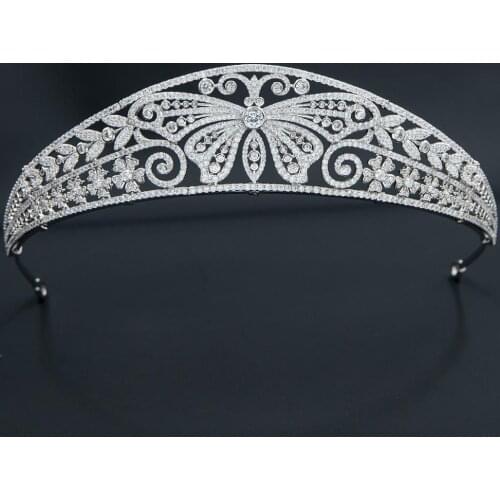 Cubic Zirconia Butterfly Tiara for Wedding,Crystal Princess Tiaras Crown for Bride Hair Jewelry CH10359