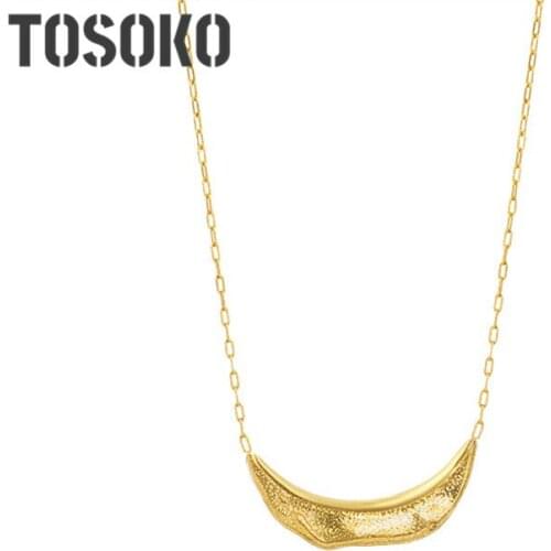 TOSOKO Stainless Steel Jewelry Moon Smile Feather Necklace Sexy Female Collar Chain BSP737