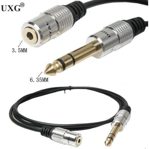 6.35mm Plug to 3.5mm Socket Headphone Extension Cable Metal Case Stereo 6.35 Revolution 3.5 Female Audio Adapter Cable 30cm 1.8m