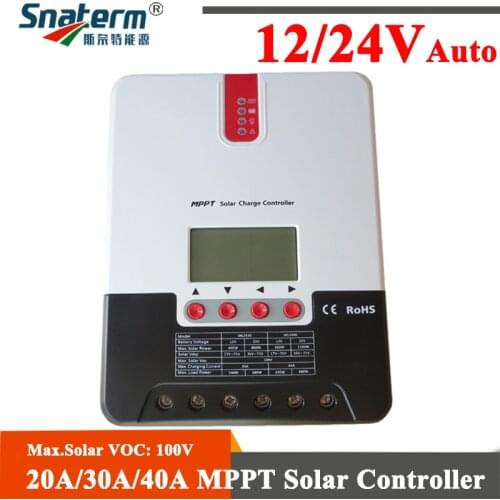 Smart 20A/30A/40A 12V 24V Solar Panel MPPT Solar Charge Controller Max PV imput Voltage 100V CE RoHS