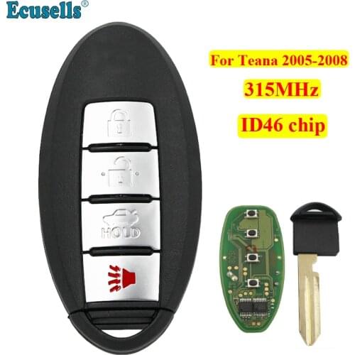 4 Buttons Keyless Entry Smart Remote Key Fob 315MHz with ID46 chip for Nissan Teana 2005-2008 with insert key