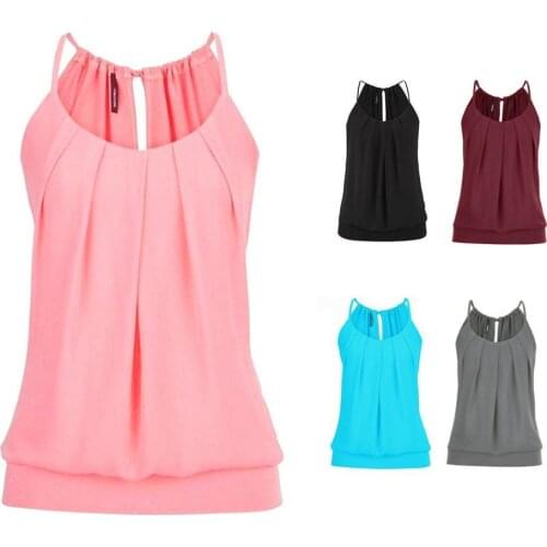 Hollow Out Camisole Women Backless O-neck Tops Bandage Pleated Summer New Sleeveless Casual Tanks Tops Female Soft Basic Tops