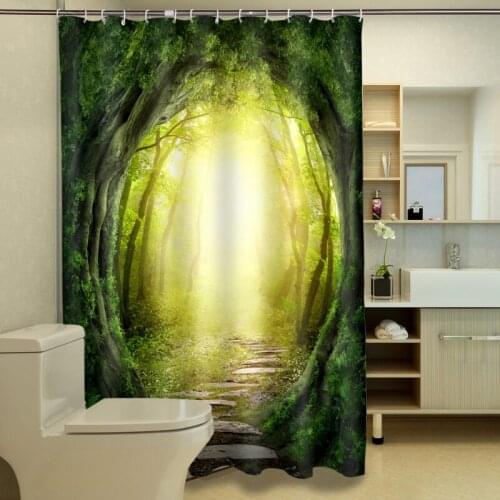 Green Forest Waterfall 3D Shower Curtains Bathroom Curtain Waterproof Thickened Bath Curtain