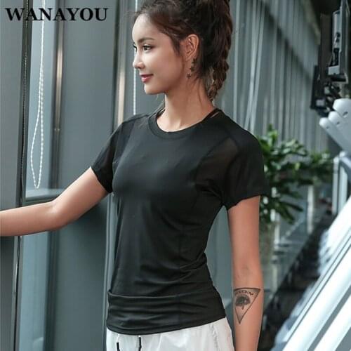WANAYOU Women Mesh Patchwork Running T-Shirts,Breathable Workout Gym Running Tee Shirts,Quick Dry Short Sleeve Fitness Yoga Top