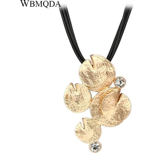 Luxury Crystal Pendant Necklace For Women Unique Color Gold Black Wax Rope Handmade CZ Zircon Vintage Jewelry Fashion 2018