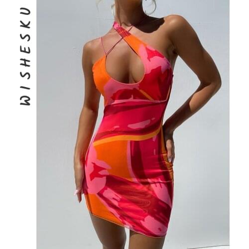 Tie Dye Criss Cross Halter Dresses For Women Sexy Backless Sleeveless Skinny Slim Party Mini Dress 2021 Summer Streetwear