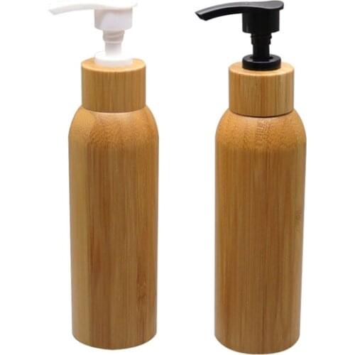 10pcs 120ml Empty Bamboo Shampoo Lotion Pump Refillable Bottle PET Body Cream Shower Packaging Container DIY Cosmetic Tools