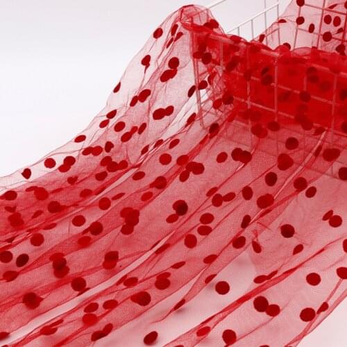 160cm Black Red Flocked Polka Dot Mesh Tulle Fabric High Quality Bridal Dress Wedding Decoration Cloth Girls' Skirt Net Fabric
