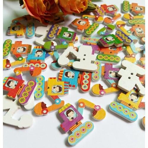 30pcs/lot Fashion Bulk Mixed Excavator Wooden Button Sewing Accessories Decorative Buttons Handmade Scrapbooking for Craft