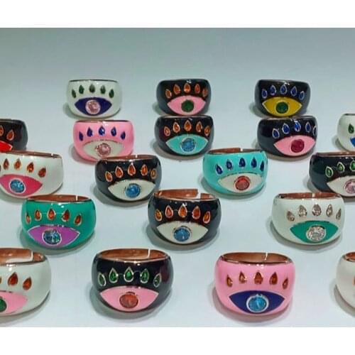 4 Colors Open Us Size 7 Colorful CZ Enamel Lucky Turkish Evil Eye Full Finger Rings