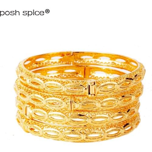 4pcs Bridal Jewelry Indian Bracelets Dubai Bangles for Women Arabic Bangles with Charm Ethiopian African Gold Bracelets&Bangles