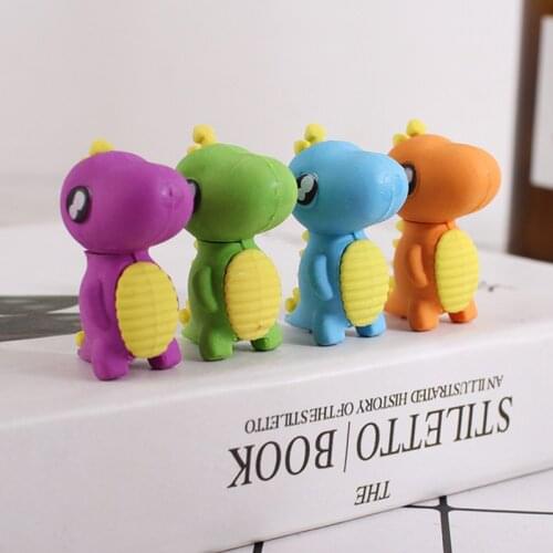 4/Pcs Creative Dinosaur Eraser Independent Packaging Detachable Eraser Student Prize Stationery Wholesale