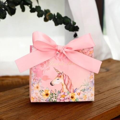 50 Pcs European Creative Unicorn / Marble / Flower Wedding Favors Candy Boxes Bomboniera Party giveaways Gift Bag Chocolate bags