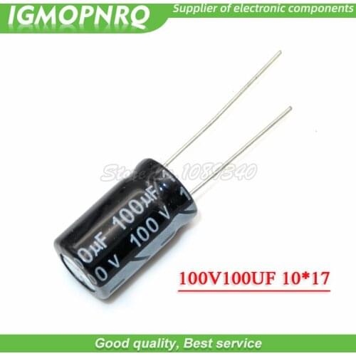 20PCS 100V100UF 10*17mm 100V 100UF 10*17 Aluminum electrolytic capacitor
